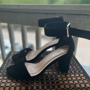 Single Strap Suede Block Heels
